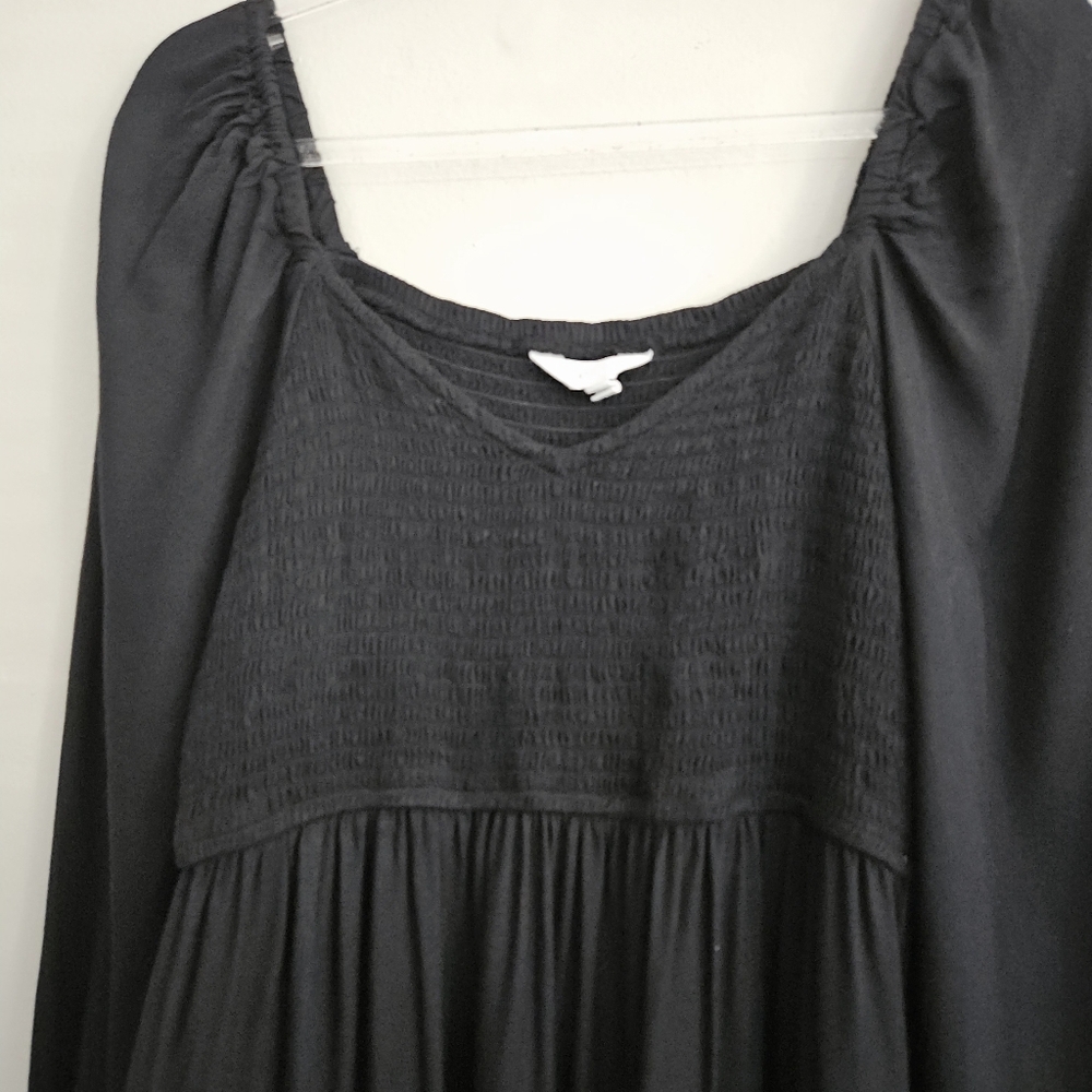Beyond Words Black Boho Smocked Long Sleeve Fit & Flare Dress Size Large - Picture 6 of 10